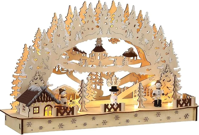 Besuche den Monzana-Store Monzana Schwibbogen Weihnachten LED Holz mit Timer Winterdorf Natur — Weihnachtsdeko