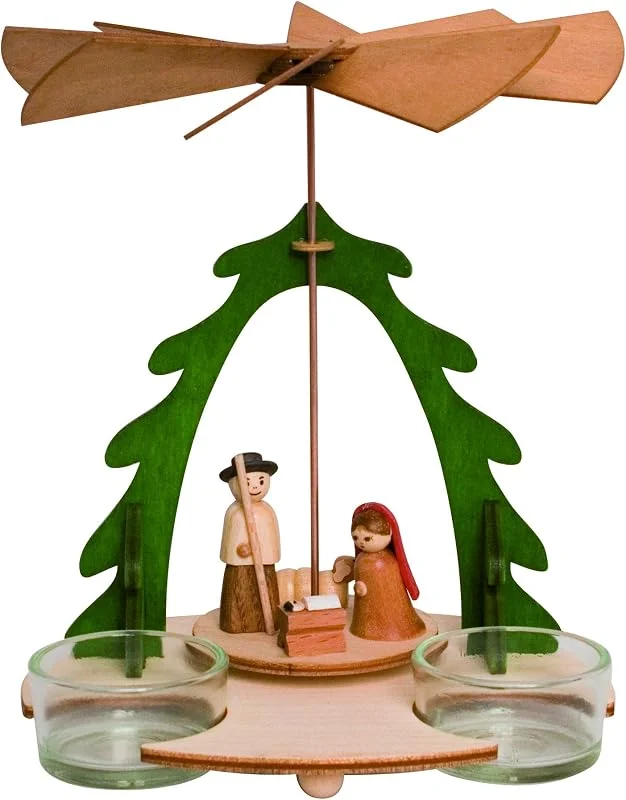 Besuche den Hobaku HOLZ - BASTELN - KUHNERT-Store Drechslerei Kuhnert - Hobaku Bastelset - Pyramide, Teelichthalter - Motiv: Krippefiguren - Dekoration aus Holz zum Zusammenbauen - Maße: 18x18x15 cm - Made in Germany — Weihnachtsdeko