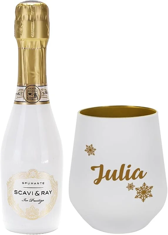 Besuche den Herz & Heim-Store Herz & Heim® Frauen-Geschenk-Set inkl. Piccolo 0, 2l & Sektbecher mit Gravur Weihnachten — Wein und Festtafel