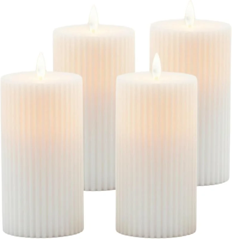 Besuche den Relaxdays-Store Relaxdays LED Kerzen 4er Set, HxD: 17, 5 x 8 cm, flackernde Flamme, weiß — Kerzenlicht Abendessen