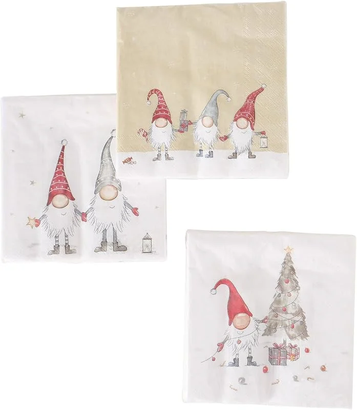 Marke: in due 3 x 20 Servietten Weihnachten Weihnachtsservietten 'Wichtel Snorre' - 33 x 33 cm — Advent und Tisch