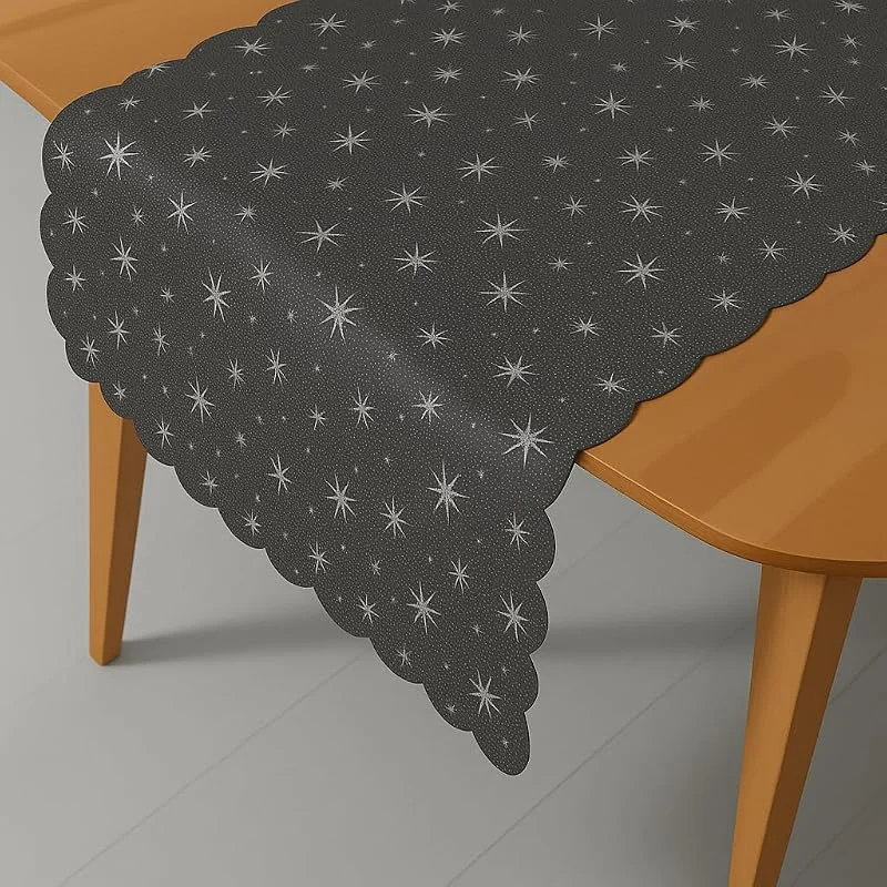 Besuche den DecoHomeTextil Heimtextilmanufaktur-Store DecoHomeTextil Heimtextilmanufaktur Lurex Tischläufer Sterne Glitzer Weihnachten Christmas Dunkelgrau Rechteckig 40 x 140 cm — Küche & Haushalt