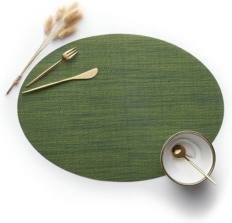 Besuche den Epinki-Store Epinki 2Pcs Set Weihnachten Tischset Oval 45x32.5CM, 70% Vinyl 30% Polyester Platzset Modern Oval mit Horizontale Streifen, Tischuntersetzer Couchtisch Grün für Hause Küche Restaurant und Hotel — Küche & Haushalt