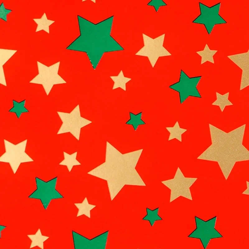 Marke: STAR Geschenkpapier 70cm x 2m Rolle Sterne Muster Weihnachtspapier gold grün rot — Geschenkverpackung