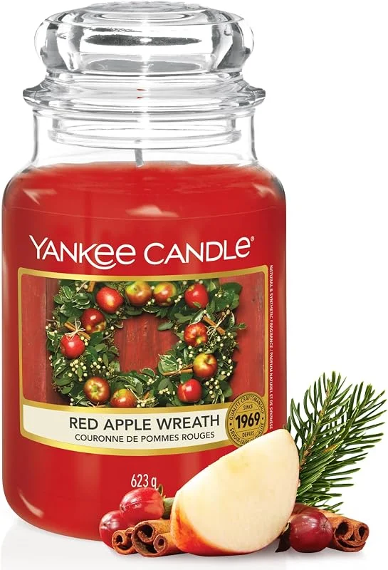 Besuche den Yankee Candle-Store Yankee Candle Duftkerze im Glas (groß), Red Apple Wreath, Kerze mit langer Brenndauer bis zu 150 Stunden, Perfekte Geschenke für Frauen — Advent und Tisch