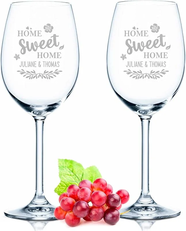 Besuche den GRAVURZEILE-Store GRAVURZEILE Weingläser - Home Sweet Home im Set - graviert mit Wunschnamen - Geschenk zur Hochzeit, Verlobung, Jahrestag, Geburtstag & Valentinstag - für echte Weingenießer — Wein und Festtafel