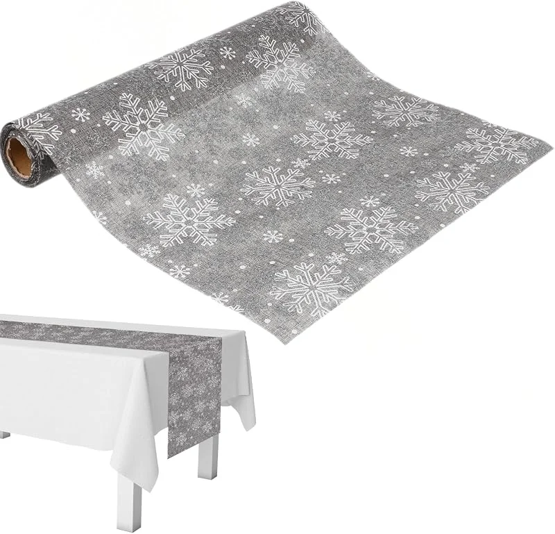 Besuche den VALICLUD-Store VALICLUD Weihnachten Tischläufer Schneeflocke Weihnachtsbaum Tischläufer Festival Tischläufer Urlaub Tischdeko Silber — Küche & Haushalt