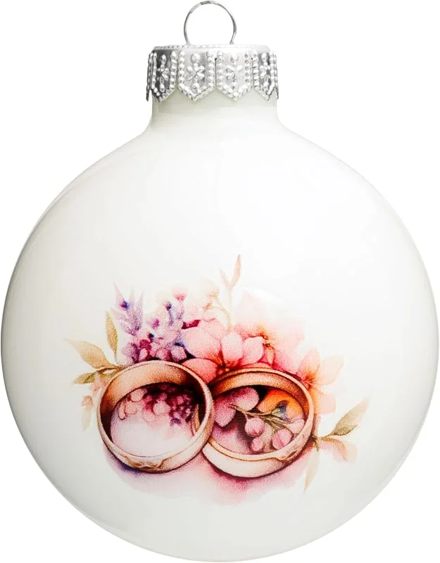 Besuche den SIKORA-Store SIKORA Familie Bedruckte Weihnachtskugel aus Glas mit detailreichem Print Motiv besonderer Christbaumschmuck Ornament Figur, Bedruckte Kugeln:Hochzeitsringe Kugel (K034) — Weihnachtsdeko
