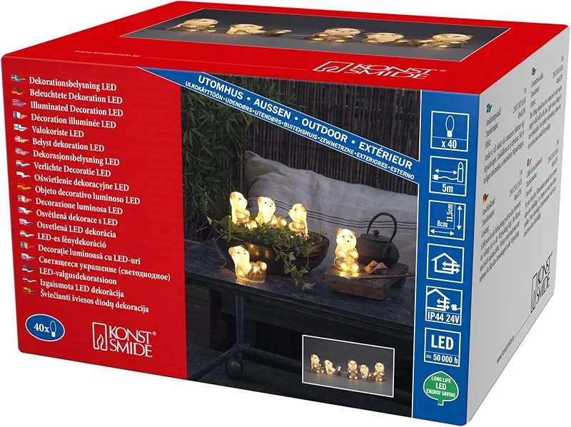 Besuche den Konstsmide-Store Konstsmide LED Acryl Pandabären, 5-er Set, 40 warm weiße Dioden, 24V Außentrafo (IP44), 0, 8W, weißes Kabel - 6234-103 — Weihnachtsbeleuchtung