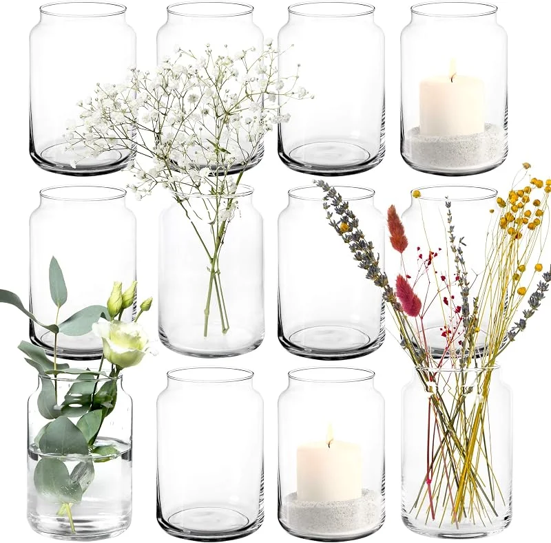 Besuche den GIESSLE-Store 12x Vasen & Windlichter aus Glas im Set, je 15cm groß - Tischdeko — Kerzenlicht Abendessen
