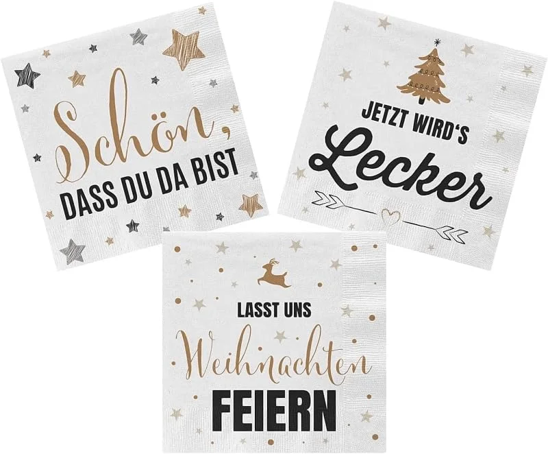 Besuche den Spetebo-Store Servietten 60 Stück mit 3 verschiedenen Motiven - Weihnachten - Tischdeko Papierservietten 3er Set mit Spruch - Papier Tuch 3-lagig mit Text bedruckt — Advent und Tisch