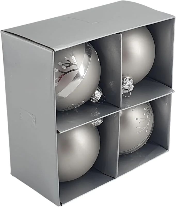 Marke: Oberle Mundgeblasene Weihnachtsbaumkugeln aus Glas 4 Stück in Silber Baumschmuck 80562 — Weihnachtsdeko