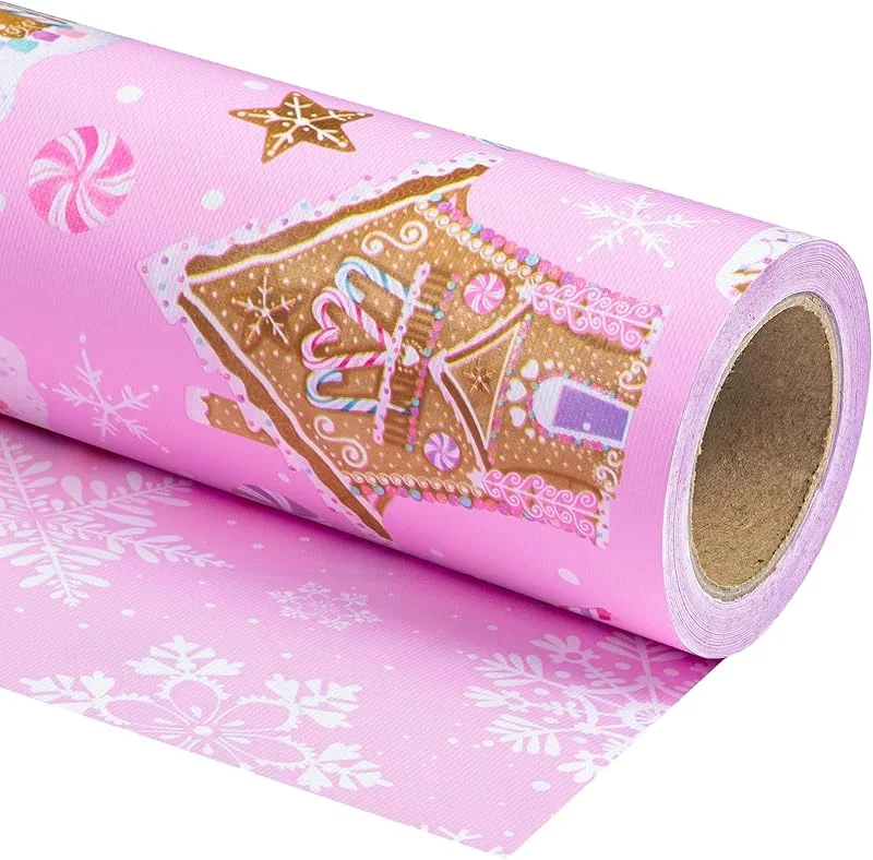 Marke: WRAPAHOLIC WRAPAHOLIC Jumbo-Geschenkpapier, 76, 2 cm, wendbar, Lebkuchenhaus und Schneeflocke, 76, 2 cm x 30 m, Jumbo-Rolle, rosa Lebkuchenhaus und Schneeflocke mit Prägung für Weihnachten, Urlaub, Party — Geschenkverpackung