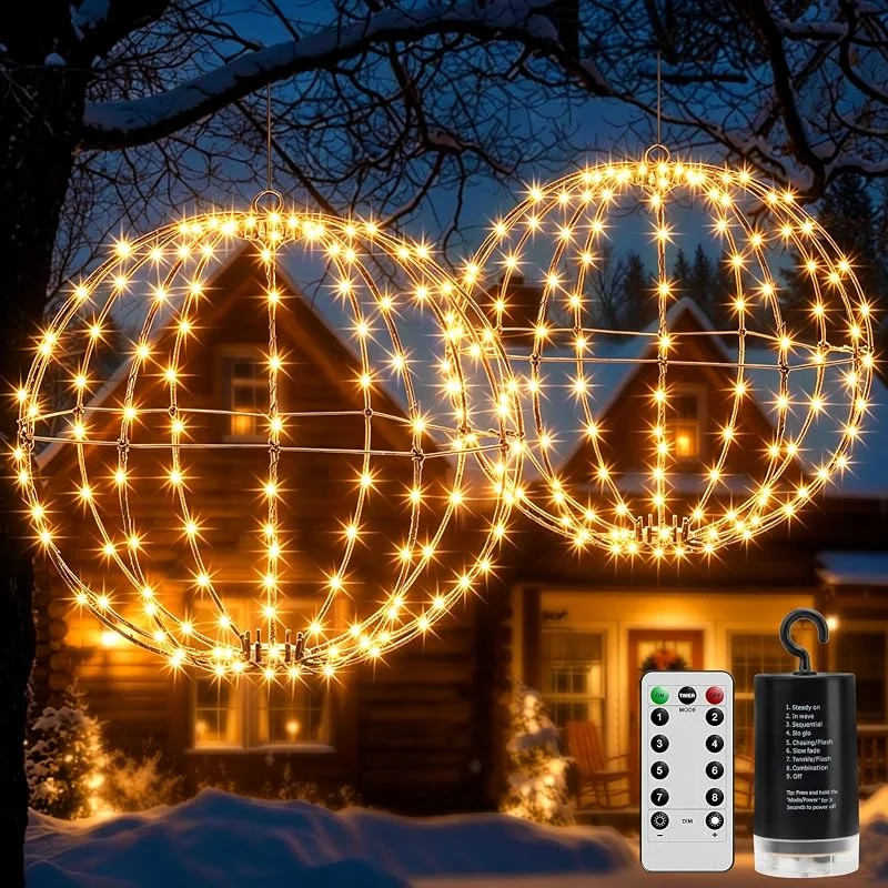 Besuche den ZAIYW-Store ZAIYW 2 Stück Weihnachtskugeln zum Aufhängen, batteriebetrieben mit Timer — Weihnachtsbeleuchtung