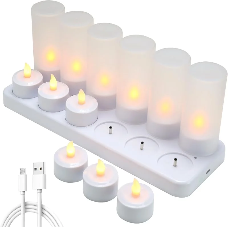 Besuche den EXTSUD-Store EXTSUD 12 Stück Led Teelichter Aufladbare Teelicht mit Ladestation Elektrische Teelichter Wiederaufladbar Kerzen Flackernd Flammenlose Kerzen für Halloween Weihnachten Tisch Deko — Kerzenlicht Abendessen