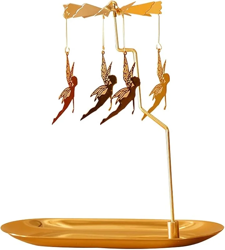 Besuche den Creahaus-Store Drehbarer Kerzenhalter mit Tablett, Gold Kerze Spinning Metallhalter für Weihnachten, Valentinstag, Party Tischdekoration, Geschenk (Goldenelfen) — Kerzenlicht Abendessen