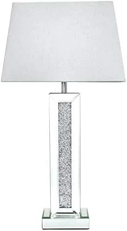 Marke: Touch of Vogue Knautschdiamant Nachttischlampe Schreibtisch Tisch Kristall gefüllt Diamant Silber verspiegelt Schirm weiß — Kerzenlicht Abendessen