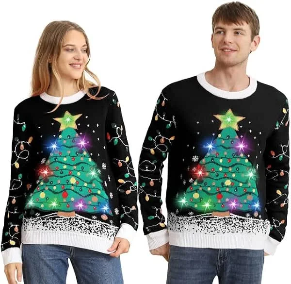 Marke: FWV Hässlicher Weihnachtspullover für Damen und Herren, lustiger Weihnachtspullover, langärmelig, Weihnachtsbaum — Weihnachtsmode