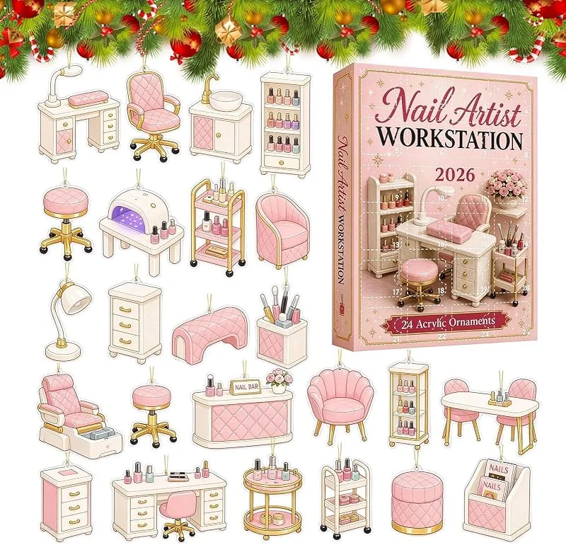Marke: Generisch Weihnachtsadventskalender 2026 2D Acryl 24-Tage-Nageldesign-Ornamente — Weihnachtsdeko