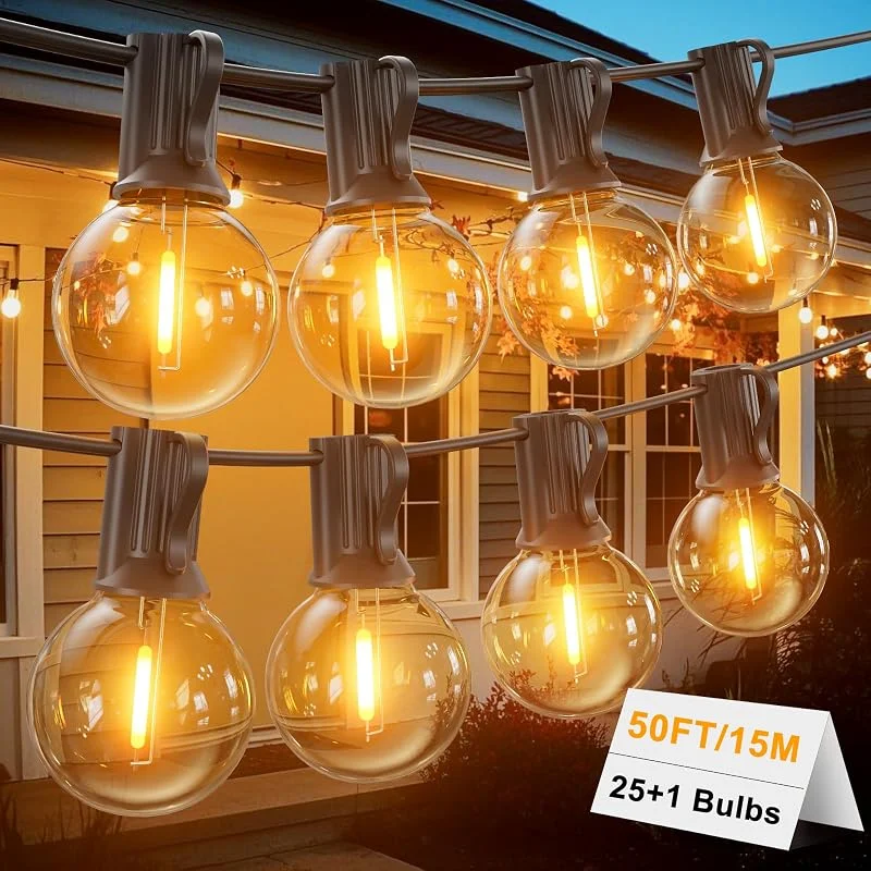 Besuche den LONIUTO-Store Lichterkette Außen Strom 15M mit 25+2 G40 LED Glühbirnen Outdoor Lichterkette Aussen 2700K Warmweiß IP45 Wasserdicht Lichterkette für Garten, Terrasse, Partys — Weihnachtsbeleuchtung
