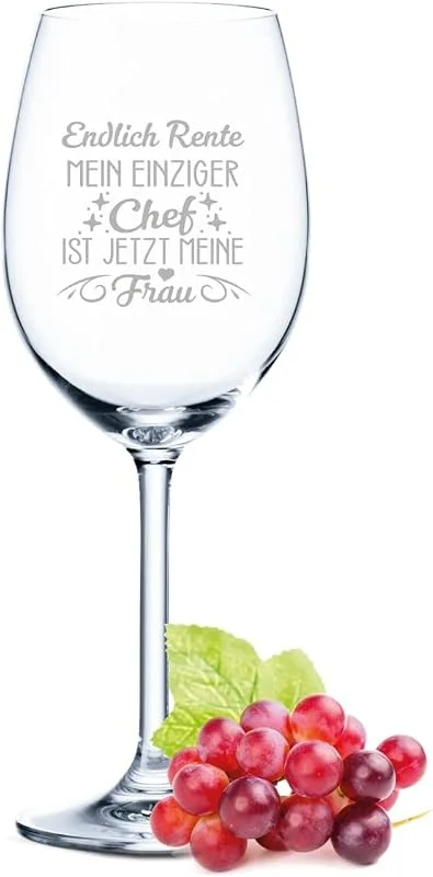 Besuche den GRAVURZEILE-Store GRAVURZEILE Weinglas mit Gravur - Endlich Rente mein einziger Chef ist jetzt meine Frau - Schönes Geschenk für Rentner & Weinliebhaber - Geschenke für Sie & Ihn — Wein und Festtafel