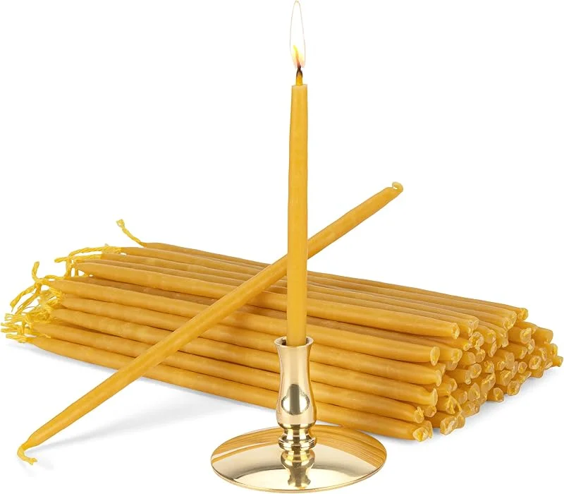 Besuche den NKlaus-Store NKlaus - Kerzenhalter mit 100% Bienenwachskerzen gelb dünn L 16cm — Kerzenlicht Abendessen
