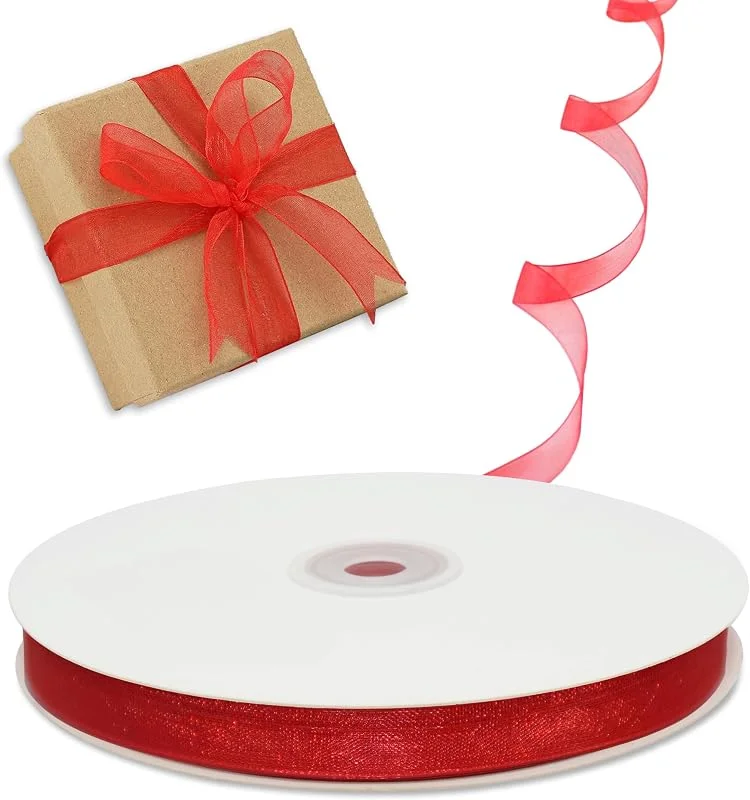 Marke: Decoraparty Decoraparty Rotes Organzaband, 10 mm, elegantes Band für Mädchen, Weihnachten, Valentinstag, Feiern, Gastgeschenke, Rolle mit 50 Metern — Geschenkverpackung