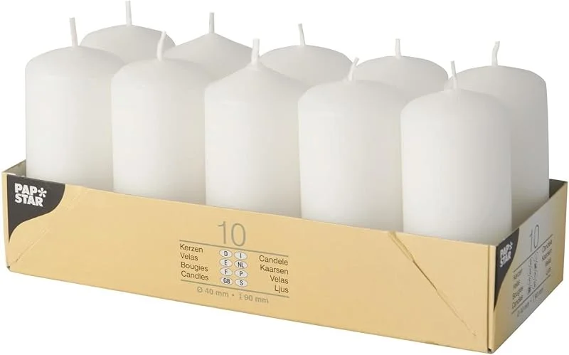 Besuche den PAPSTAR-Store Papstar 10x Stumpenkerze Weiß - Säulenkerze 4 x 9 cm - Kerzen für Gastro — Advent und Tisch