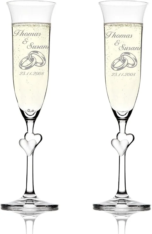 Besuche den polar-effekt-Store polar-effekt Sektgläser 2er-Set mit Namen und weißen Herzen zur Hochzeit — Wein und Festtafel