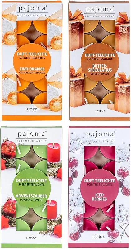 Besuche den levandeo-Store 32 Kerzen Weihnachtsduft 4x8 Stück Duft-Teelichter Duftkerzen Advent Weihnachtlich Tischdeko Kerzenschein Orange Iced Berries Weihnachten XMAS — Kerzenlicht Abendessen