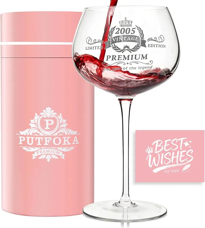 Marke: Putfoka 2005 Geschenk 21. Geburtstag Frau, Geschenk zum 21 Geburtstag Frau, 460ml Personalisierte Weinglas mit Gravur, 2005 Jahrgang Geschenke Geburtstagsgeschenk für Frauen 21 Schwester Freundin — Wein und Festtafel