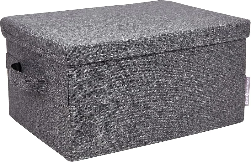 Besuche den BIGSO-Store BIGSO kleine Aufbewahrungsbox mit Deckel und Griff – Schrankbox aus Polyester und Karton in Leinenoptik – Faltbox für Kleidung, Accessoires, Spielzeug usw. – grau — Geschenkverpackung