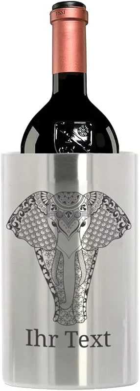Besuche den gravur-fabrik.de-Store Getränkekühler mit Gravur, Edelstahl doppelwandig, Zentangle Elefant — Wein und Festtafel