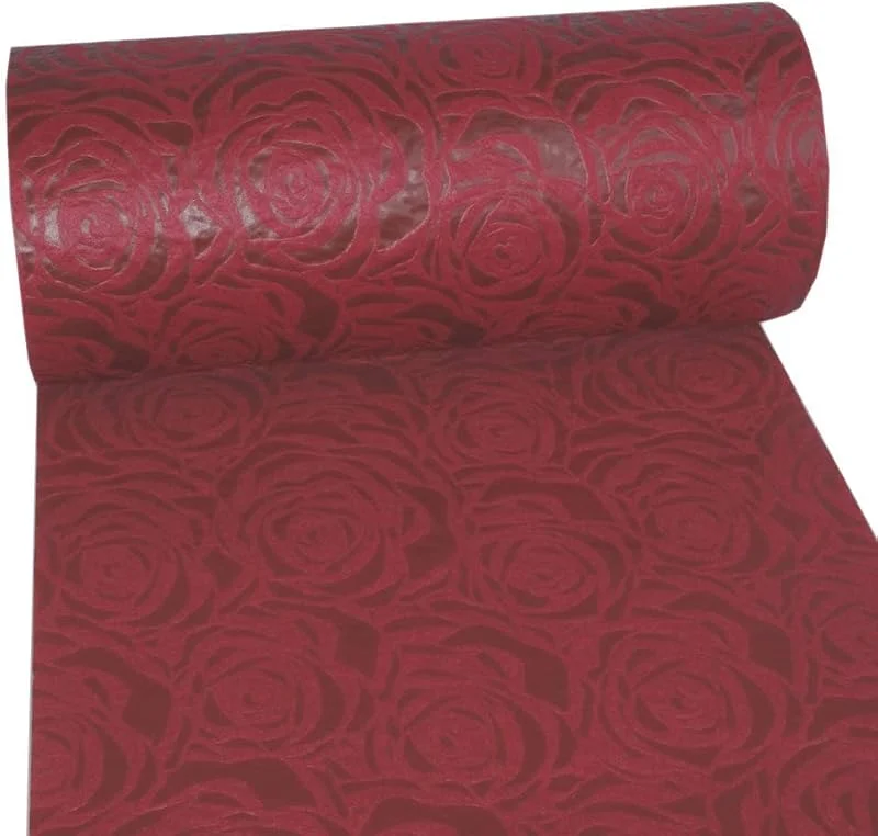 Besuche den Deko AS GmbH-Store Dekoflor Tischband Tischläufer Tischdeko einzigartiges Rosen Design (Wasserfest, Lotuseffekt, samtige Oberfläche, 25 m Rolle, 30 cm Breite, 100% Nylon), Bordeaux — Küche & Haushalt