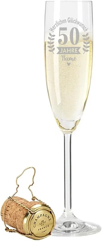 Besuche den GRAVURZEILE-Store GRAVURZEILE Sektglas mit Gravur - Herzlichen Glückwunsch Design - Personalisiert mit Namen - Schönes Geschenk zum Geburtstag, Jubiläum oder Jahrestag - Geschenke für Sie & Ihn - Alter: 50. Geburtstag — Wein und Festtafel