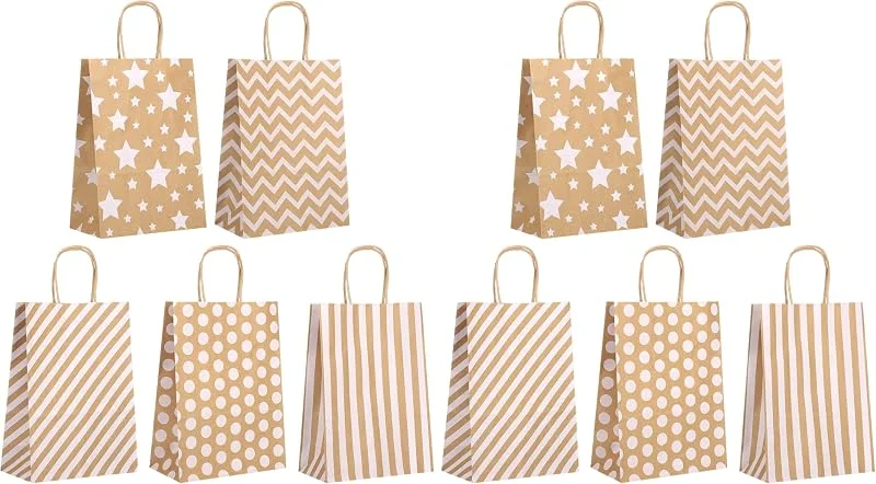 Besuche den woric-Store 25 Stück Papiertüten Braun mit Henkel, 15 x 21 x 8 cm Geschenktüten Klein Kraftpapier Tüten mit Henkel für Ostern Geburtstag Hochzeit DIY (5 Stile) (Packung mit 2) — Geschenkverpackung