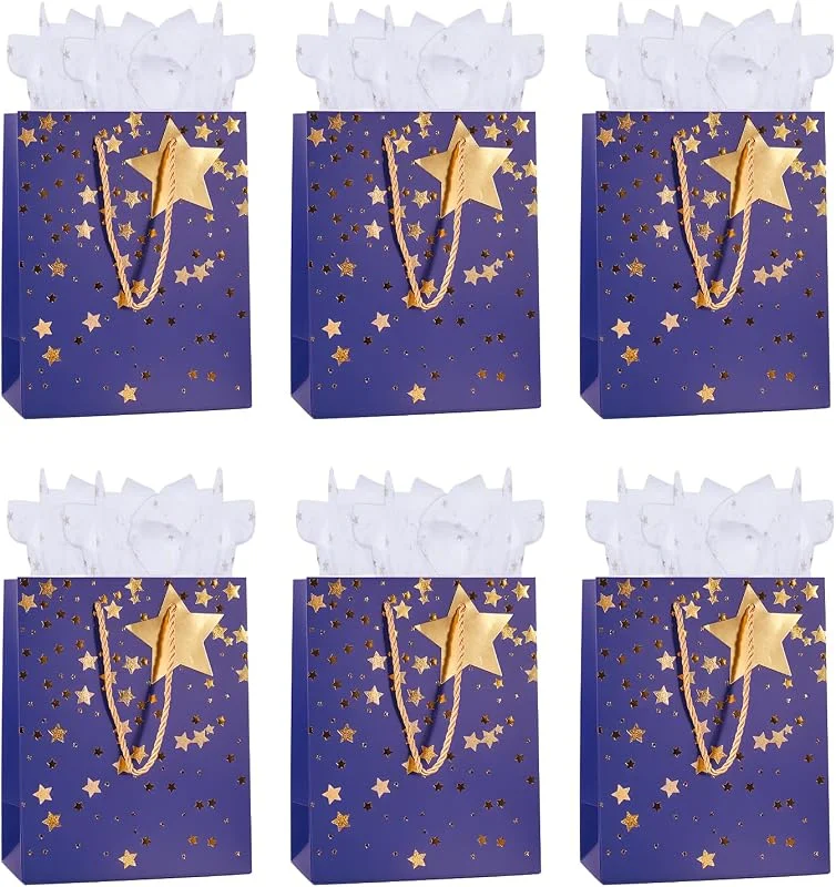 Marke: Dimetey Mittelgroße Geschenktüten für Geschenk, Papiertüte mit Griffen, Seidenpapier, Geschenkanhänger für Männer und Frauen, Geburtstag, Hochzeit, Party, Weihnachten, Vatertag und jeden Anlass (blau) — Geschenkverpackung