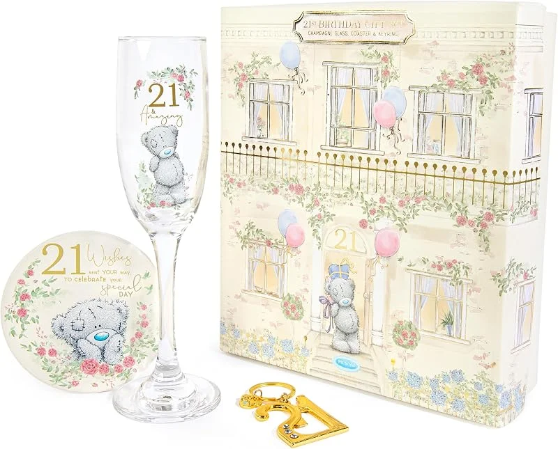 Marke: Me to You Me to You Tatty Teddy Geschenkset zum 21. Geburtstag, inklusive Champagnerglas, Untersetzer und Schlüsselring, Flaschenöffner in luxuriöser Geschenkbox – Signature Collection — Wein und Festtafel