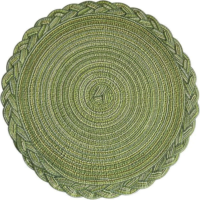 Besuche den Epinki-Store Epinki 2Pcs Set Tischset Abwaschbar Modern Rund 38CM, Polyester Platzset Boho Style Blumen Gewebt Muster Hitzebeständige, Tischuntersetzer Couchtisch Grün für Hause Küche und Hotel — Küche & Haushalt