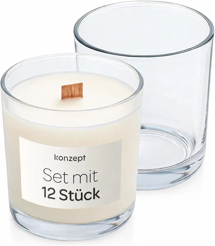 Besuche den KONZEPT-Store KONZEPT Kerzengläser 245 ml, 8×7 cm – 12er Set kleine Gläser für Kerzen, Teelichthalter Glas, ideal für Teelichter, Dekoration & DIY-Kerzen — Kerzenlicht Abendessen