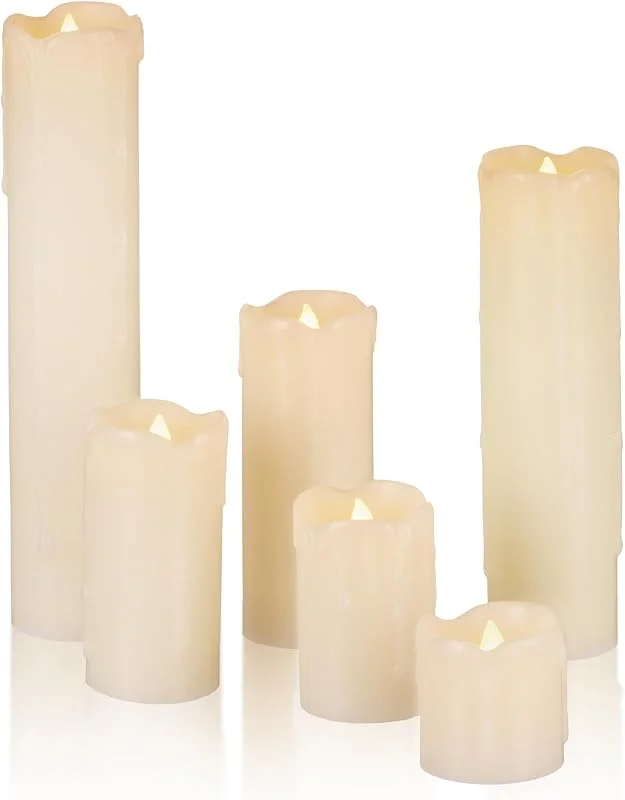 Besuche den Relaxdays-Store Relaxdays LED Kerzen Set, 6 Echtwachskerzen flammenlos, Creme — Kerzenlicht Abendessen