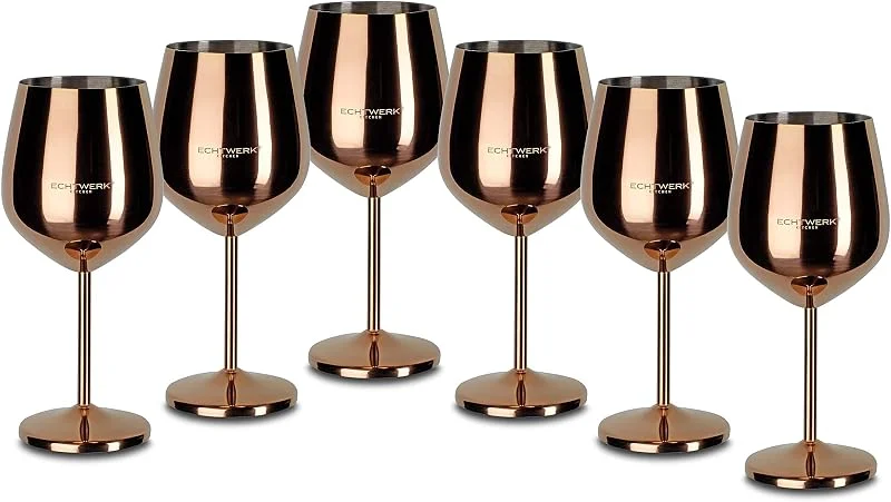 Besuche den ECHTWERK-Store ECHTWERK bruchsichere Weingläser aus Edelstahl, Weinglas-Set, Rotweinglas, Campinggläser, Cocktailgläser, robust, unzerbrechlich, Kupfer Edition, 6tlg, 21x 7, 3cm, 0, 5L — Wein und Festtafel