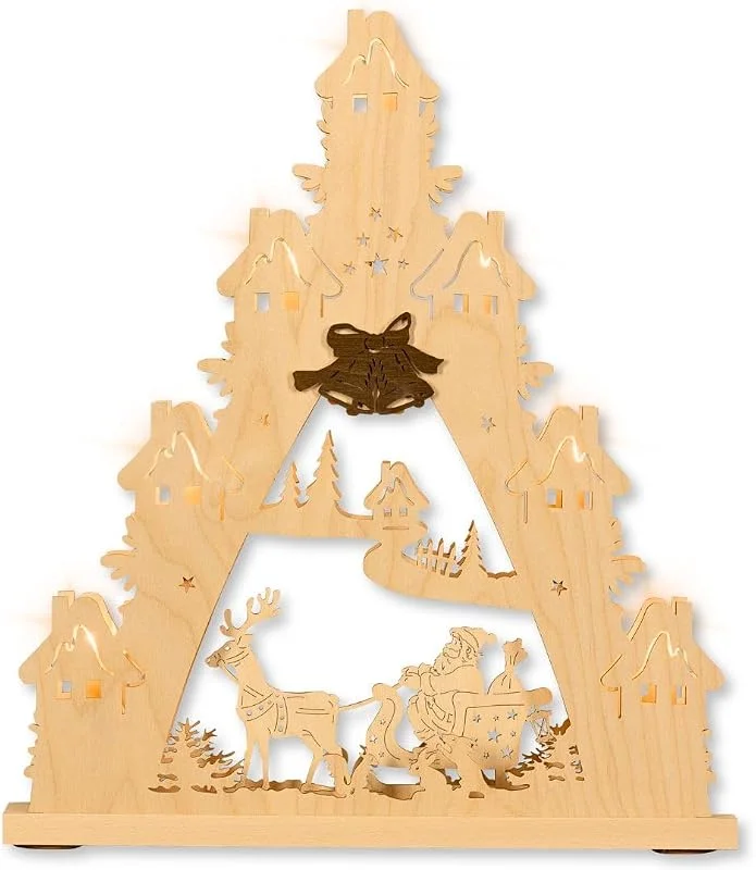Besuche den weigla-Store WEIGLA - Lichterspitze original Erzgebirge I Motiv Weihnachtsmann auf Schlitten I LED Lichterbogen Weihnachten I 7 Lampenkerzen + 1 Ersatzlampe I 7 x 34 V, 0, 2 W, E10 I Weihnachtsdeko innen I aus Holz