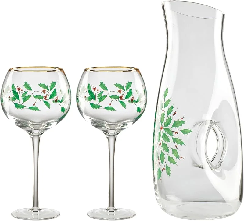 Marke: Lenox Lenox 895032 Holiday 3-teiliges Dekanter & Weingläser-Set, Weihnachtsgeschirr, Gastgeber — Advent und Tisch