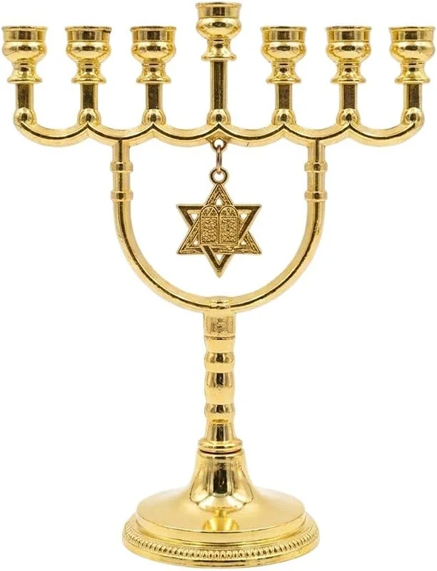 Marke: Lamdbao Goldene Menora 7-armige Chanukka-Menora-kerzenhalter Traditionellem, Messing-Menora-kerzenhalter 7 Armen. — Kerzenlicht Abendessen