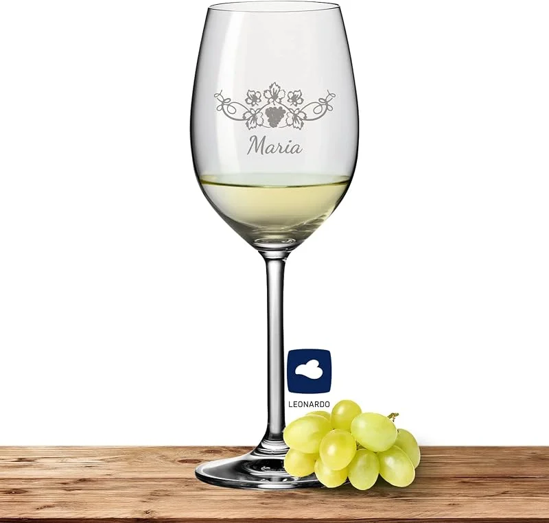 Besuche den Deitert-Store Deitert Leonardo Weißweinglas mit Namen oder Wunschtext graviert, 370ml, Ciao+, personalisiertes Premium Weinglas in Gastroqualität, (Weinrebe) — Wein und Festtafel