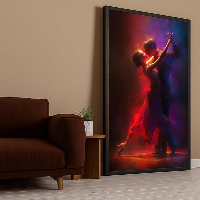 Marke: XBTYKPB XBTYKPB Tango-Tanzpaar, romantisches Leinwandbild für die Wand, elegante Tanzszene, rote und violette Beleuchtung, Wohnaccessoire (21 x 30 cm, Innenrahmen) — Kerzenlicht Abendessen