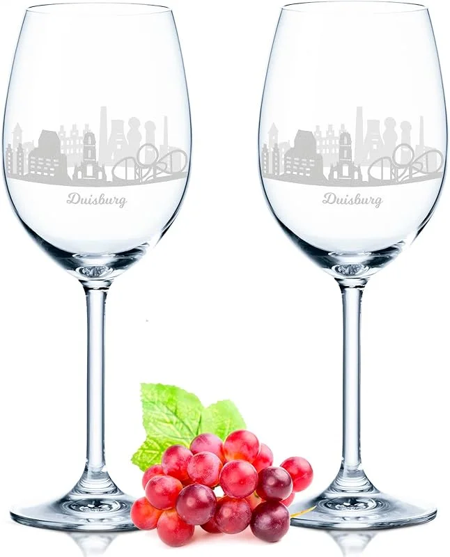Besuche den GRAVURZEILE-Store GRAVURZEILE Weingläser mit Gravur - Skyline Duisburg im Set - Hochwertige 360° Lasergravur - schönes Geschenk als Andenken, Souvenir oder für Sammler & Weingenießer zum Geburtstag — Wein und Festtafel