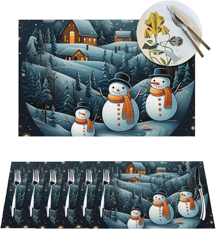 Marke: BTCOWZRV 1 PVC Platzsets Set Platzsets Weihnachten Weihnachtsmann Pinguin rutschfeste Webart Tischsets 30, 5 x 45, 7 cm Bauernhaus Langlebig Tischset für Familienessen Hochzeitsfeiern — Küche & Haushalt