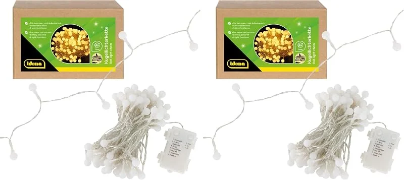 Besuche den Idena-Store Idena 30523 - LED Kugel Lichterkette mit 100 LEDs in Warmweiß, für Außen & Innen, ca. 10, 2 m lang, 6 Stunden Timer Funktion, 8 Lichtfunktionen, batteriebetrieben, als Party Deko, Weihnachtsdeko — Weihnachtsbeleuchtung